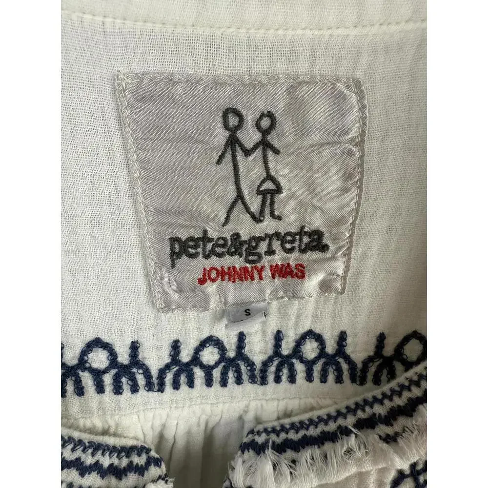 Johnny Was White and Navy Cotton Embroidered Tunic - Size - Small - Picture 6 of 7